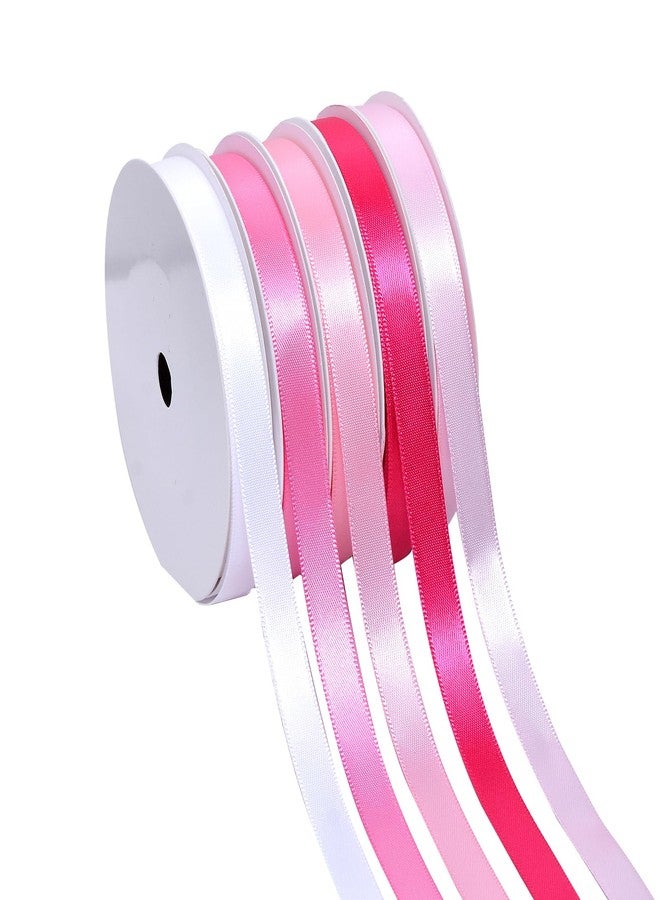 Ribest Pink Double Faced Satin Ribbon Set, 3/8 Inch White, Light Pink, Pink, Hot Pink, Fuchsia Ribbons for Valentine's Day Gift Wrapping Crafts Wedding Baby Shower, 5 Rolls × 10 Yards Total 50 Yards - Image 1